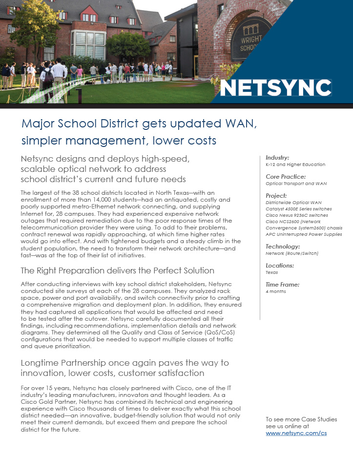 Major School District gets updated WAN, simpler management, lower costs